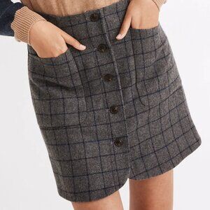 Wool Button-Front Mini Skirt in Windowpane
